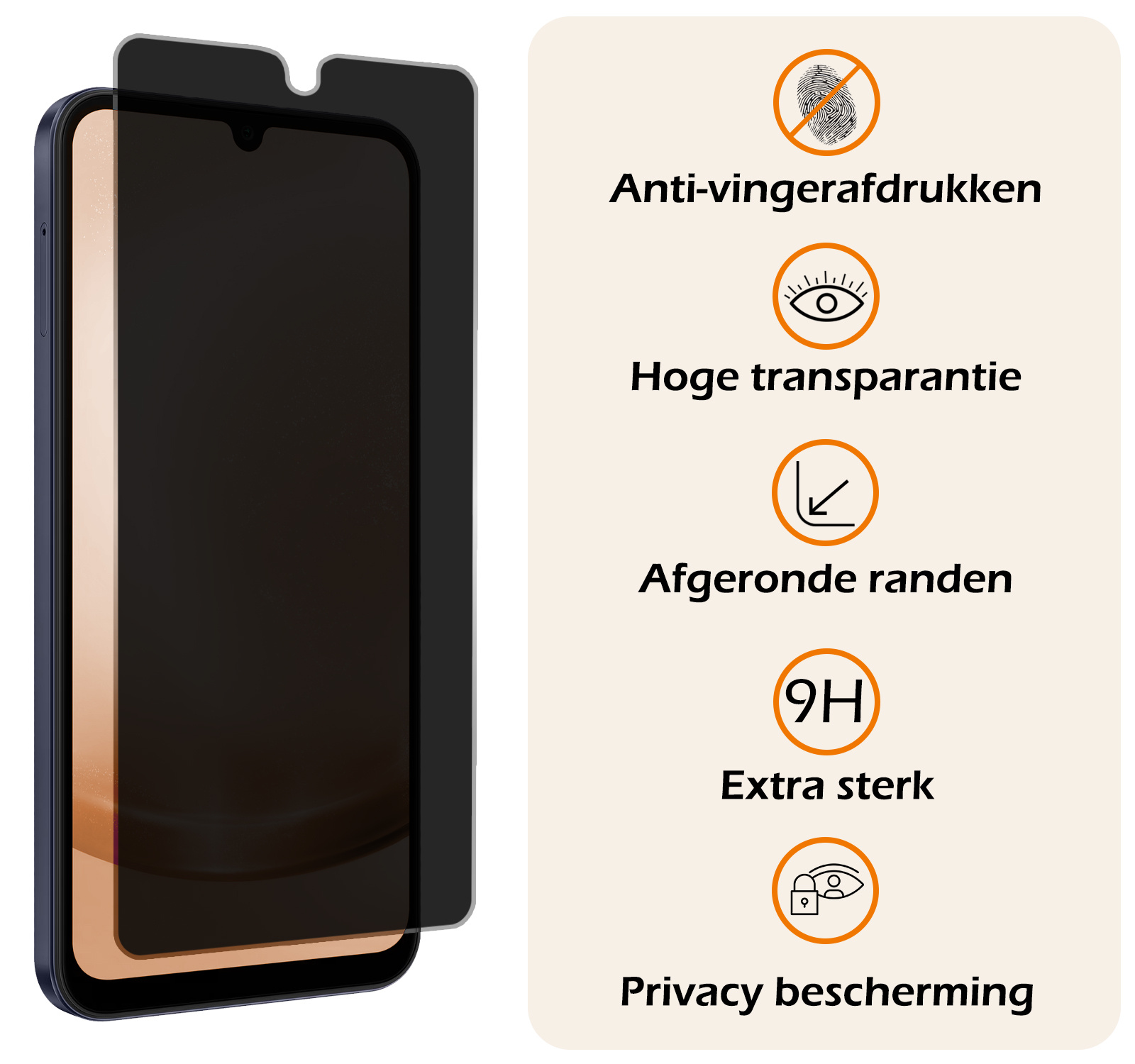 Nomfy Screenprotector Geschikt voor Samsung A25 Screenprotector Privacy Bescherm Glas - Screenprotector Geschikt voor Samsung Galaxy A25 Privacy Screenprotector Tempered Glass