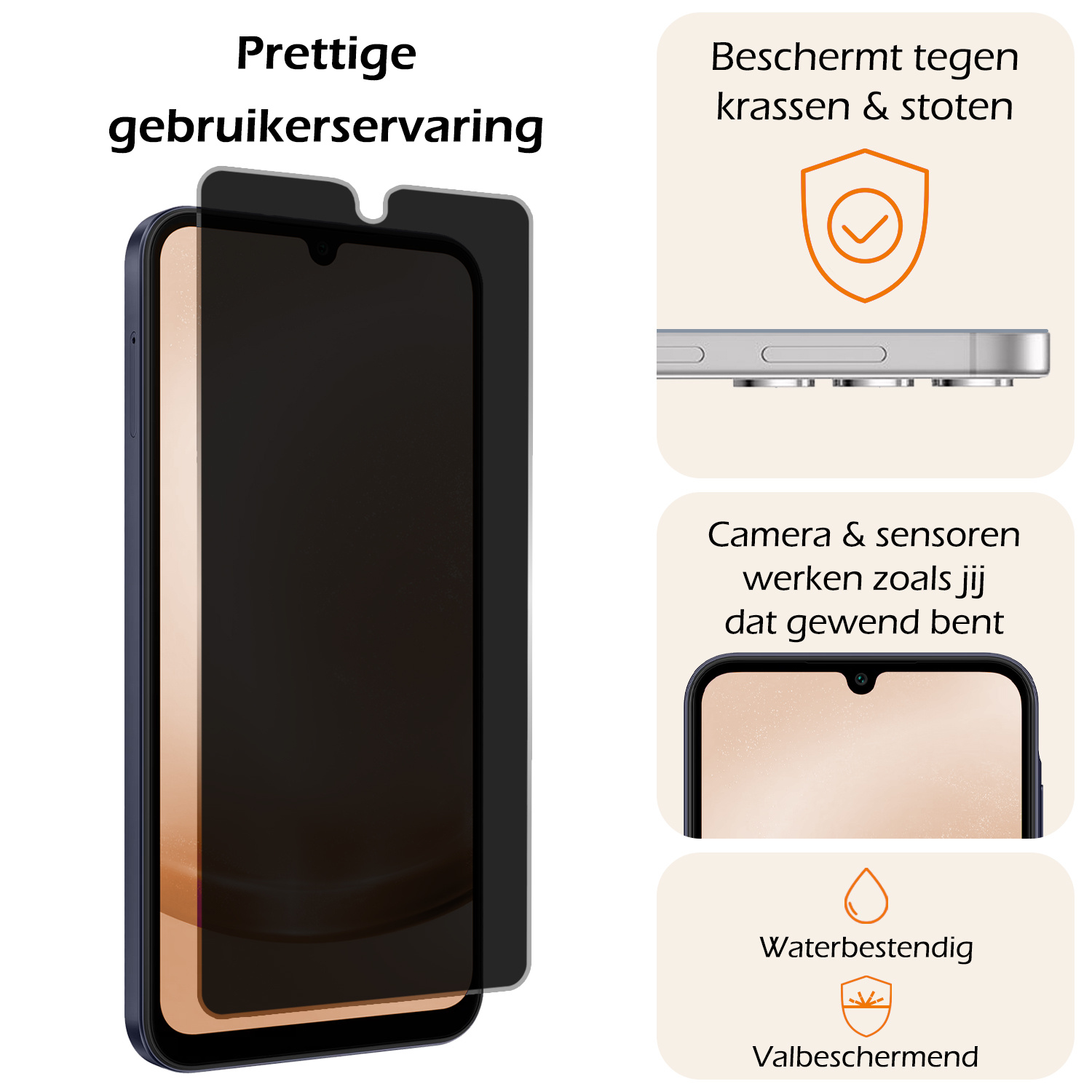 Nomfy Screenprotector Geschikt voor Samsung A25 Screenprotector Privacy Bescherm Glas - Screenprotector Geschikt voor Samsung Galaxy A25 Privacy Screenprotector Tempered Glass - 2 PACK