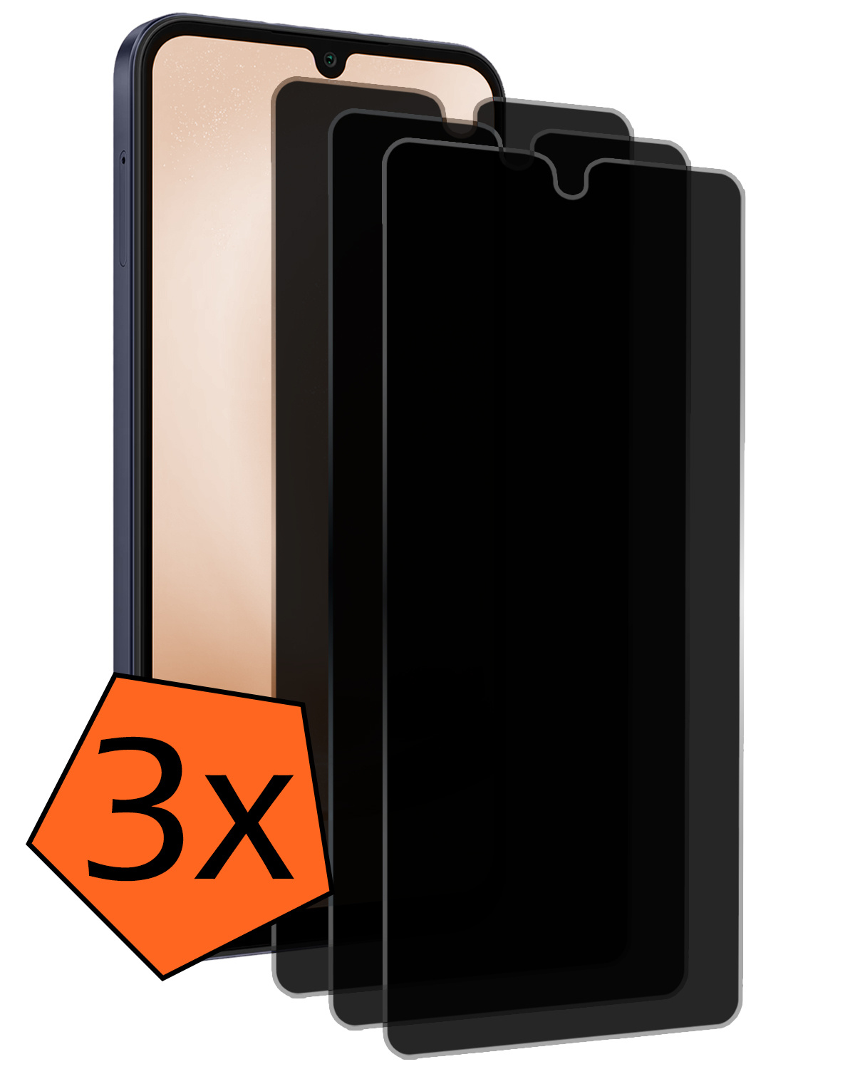 Nomfy Screenprotector Geschikt voor Samsung A25 Screenprotector Privacy Bescherm Glas - Screenprotector Geschikt voor Samsung Galaxy A25 Privacy Screenprotector Tempered Glass - 3 PACK