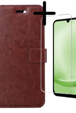 BASEY. Hoes Geschikt voor Samsung A25 Hoesje Bookcase Hoes Flip Case Book Cover Met Screenprotector - Hoesje Geschikt voor Samsung Galaxy A25 Hoes Book Case Hoesje - Bruin