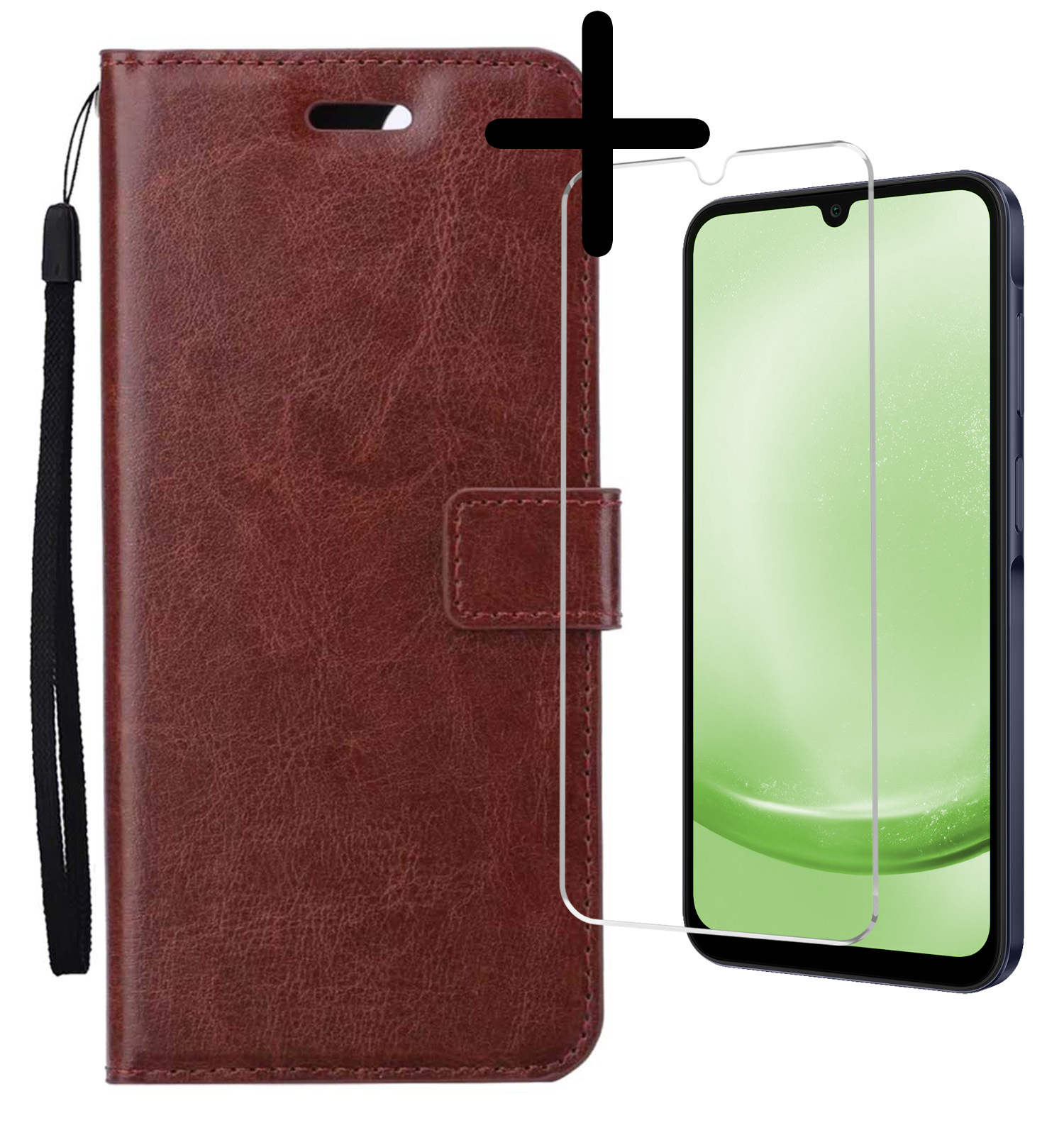 BASEY. Hoes Geschikt voor Samsung A25 Hoesje Bookcase Hoes Flip Case Book Cover Met Screenprotector - Hoesje Geschikt voor Samsung Galaxy A25 Hoes Book Case Hoesje - Bruin
