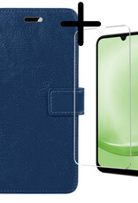 BASEY. Hoes Geschikt voor Samsung A25 Hoesje Bookcase Hoes Flip Case Book Cover Met Screenprotector - Hoesje Geschikt voor Samsung Galaxy A25 Hoes Book Case Hoesje - Donkerblauw