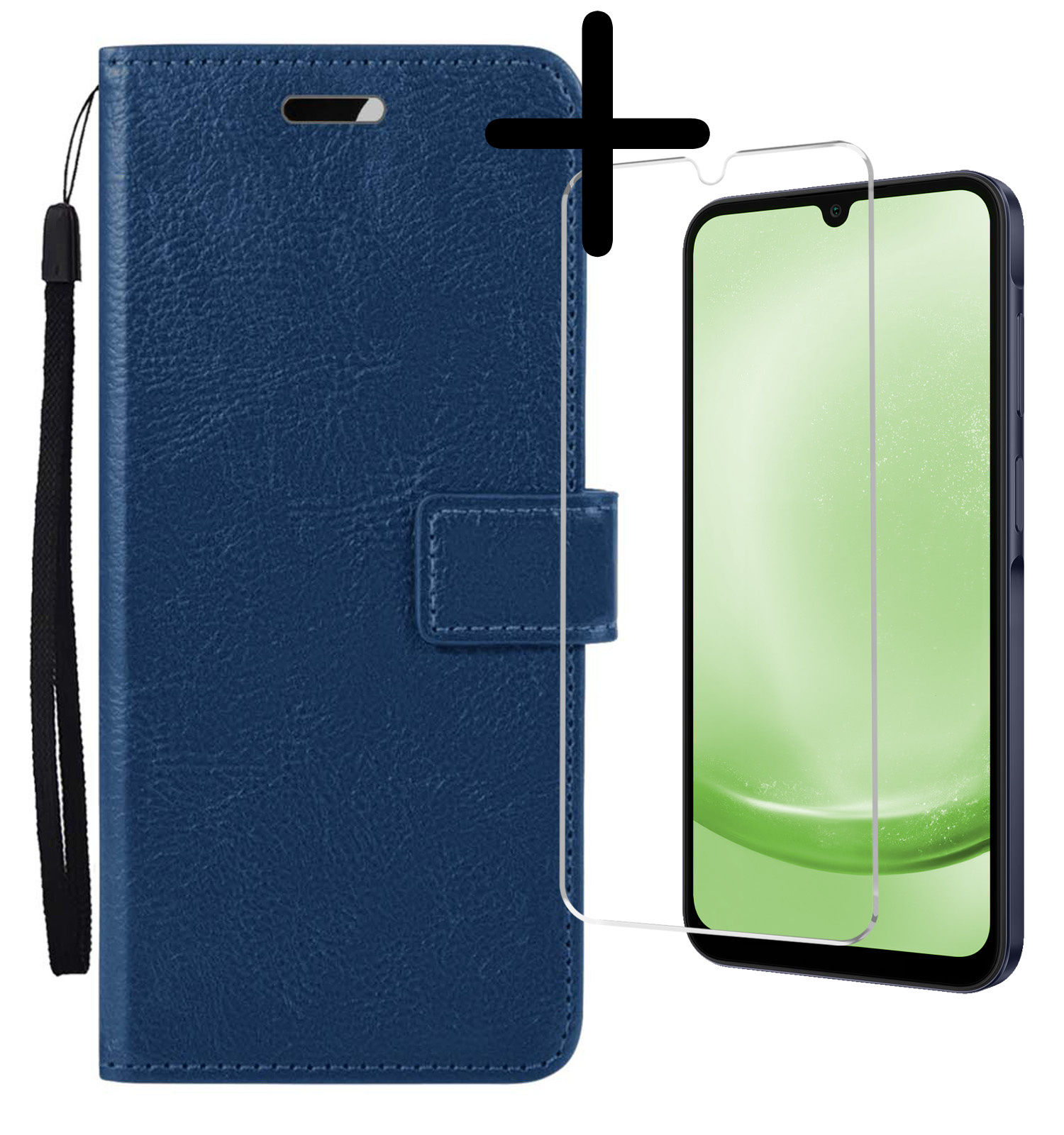 BASEY. Hoes Geschikt voor Samsung A25 Hoesje Bookcase Hoes Flip Case Book Cover Met Screenprotector - Hoesje Geschikt voor Samsung Galaxy A25 Hoes Book Case Hoesje - Donkerblauw