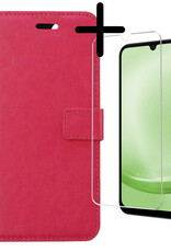 BASEY. Hoes Geschikt voor Samsung A25 Hoesje Bookcase Hoes Flip Case Book Cover Met Screenprotector - Hoesje Geschikt voor Samsung Galaxy A25 Hoes Book Case Hoesje - Donkerroze