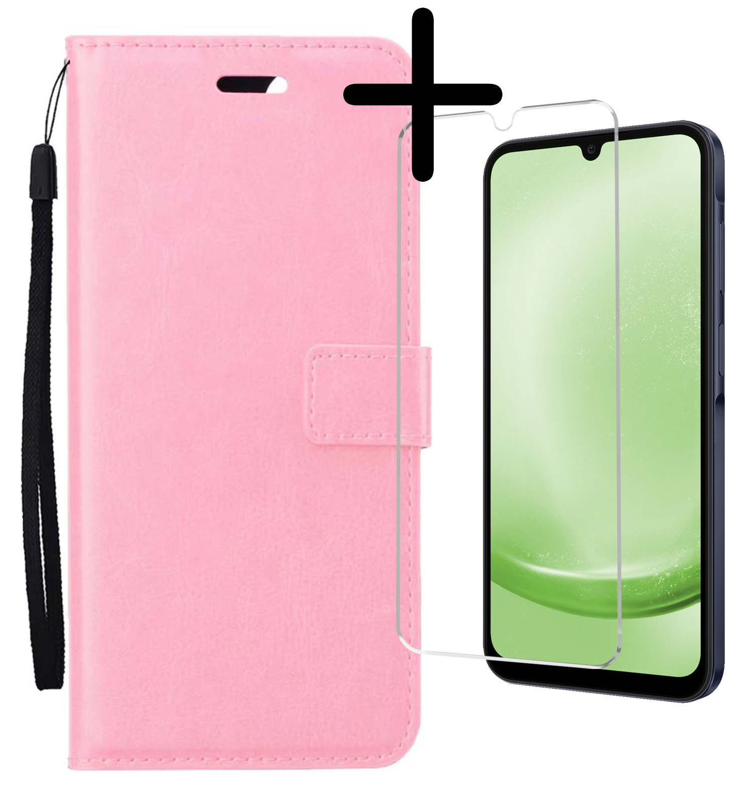 BASEY. Hoes Geschikt voor Samsung A25 Hoesje Bookcase Hoes Flip Case Book Cover Met Screenprotector - Hoesje Geschikt voor Samsung Galaxy A25 Hoes Book Case Hoesje - Lichtroze