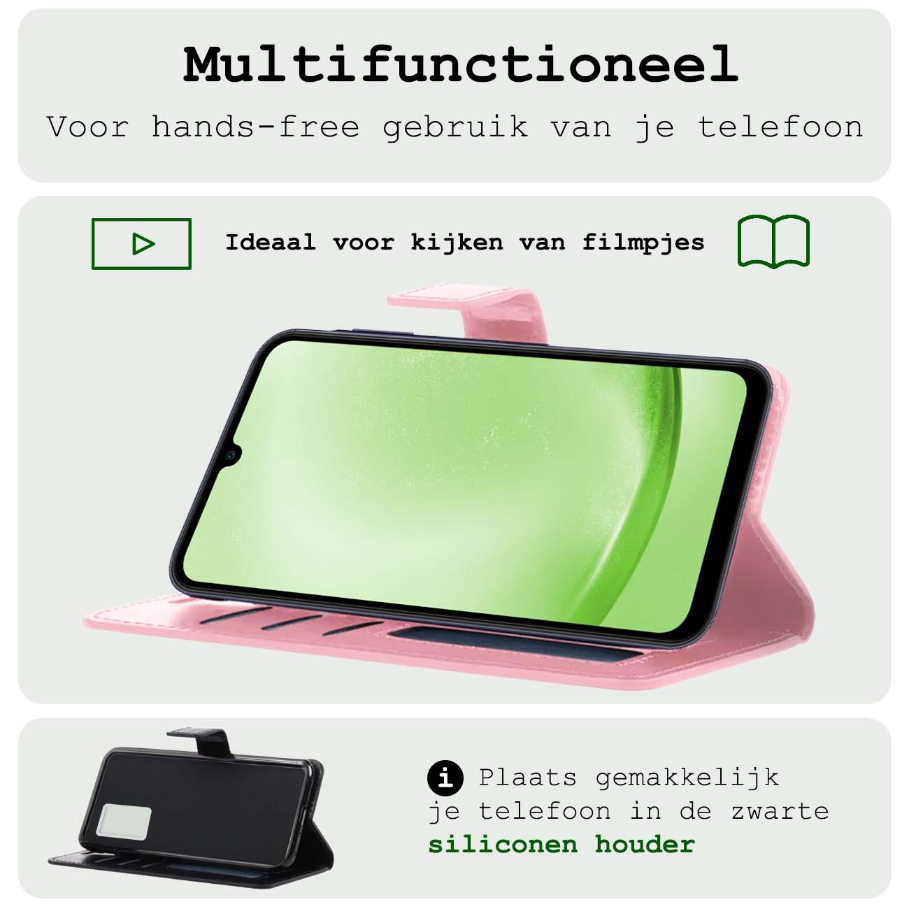 BASEY. Hoes Geschikt voor Samsung A25 Hoesje Bookcase Hoes Flip Case Book Cover Met Screenprotector - Hoesje Geschikt voor Samsung Galaxy A25 Hoes Book Case Hoesje - Lichtroze