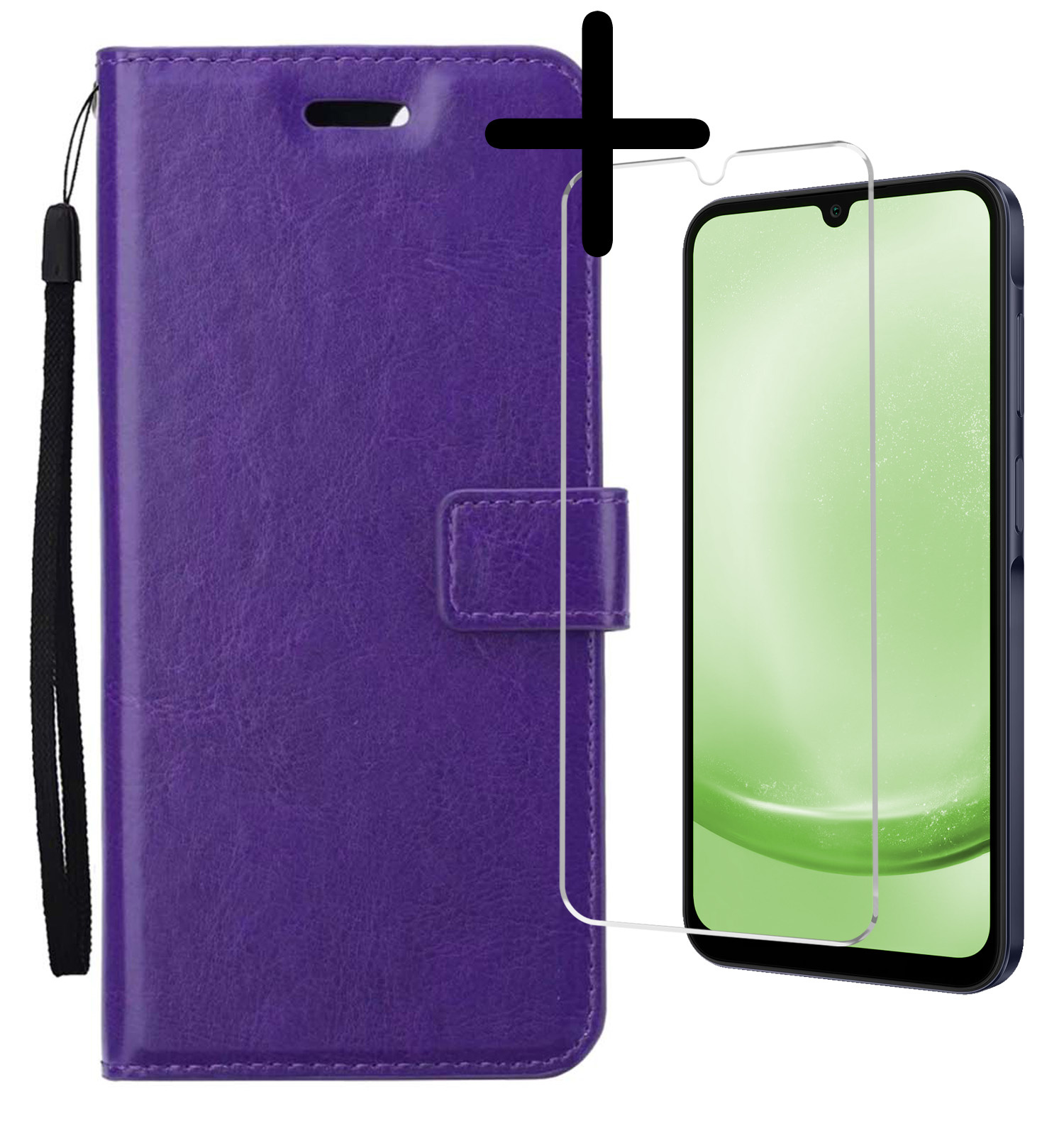 BASEY. Hoes Geschikt voor Samsung A25 Hoesje Bookcase Hoes Flip Case Book Cover Met Screenprotector - Hoesje Geschikt voor Samsung Galaxy A25 Hoes Book Case Hoesje - Paars