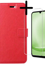 BASEY. Hoes Geschikt voor Samsung A25 Hoesje Bookcase Hoes Flip Case Book Cover Met Screenprotector - Hoesje Geschikt voor Samsung Galaxy A25 Hoes Book Case Hoesje - Rood