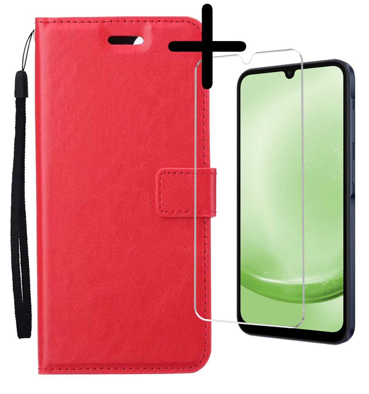 BASEY. Hoes Geschikt voor Samsung A25 Hoesje Bookcase Hoes Flip Case Book Cover Met Screenprotector - Hoesje Geschikt voor Samsung Galaxy A25 Hoes Book Case Hoesje - Rood
