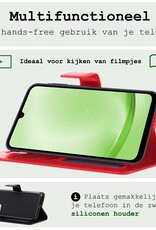 BASEY. Hoes Geschikt voor Samsung A25 Hoesje Bookcase Hoes Flip Case Book Cover Met Screenprotector - Hoesje Geschikt voor Samsung Galaxy A25 Hoes Book Case Hoesje - Rood