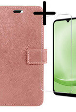 BASEY. Hoes Geschikt voor Samsung A25 Hoesje Bookcase Hoes Flip Case Book Cover Met Screenprotector - Hoesje Geschikt voor Samsung Galaxy A25 Hoes Book Case Hoesje - Rosé goud