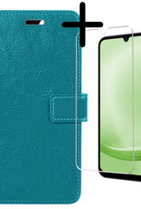 BASEY. Hoes Geschikt voor Samsung A25 Hoesje Bookcase Hoes Flip Case Book Cover Met Screenprotector - Hoesje Geschikt voor Samsung Galaxy A25 Hoes Book Case Hoesje - Turquoise