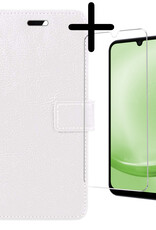 BASEY. Hoes Geschikt voor Samsung A25 Hoesje Bookcase Hoes Flip Case Book Cover Met Screenprotector - Hoesje Geschikt voor Samsung Galaxy A25 Hoes Book Case Hoesje - Wit