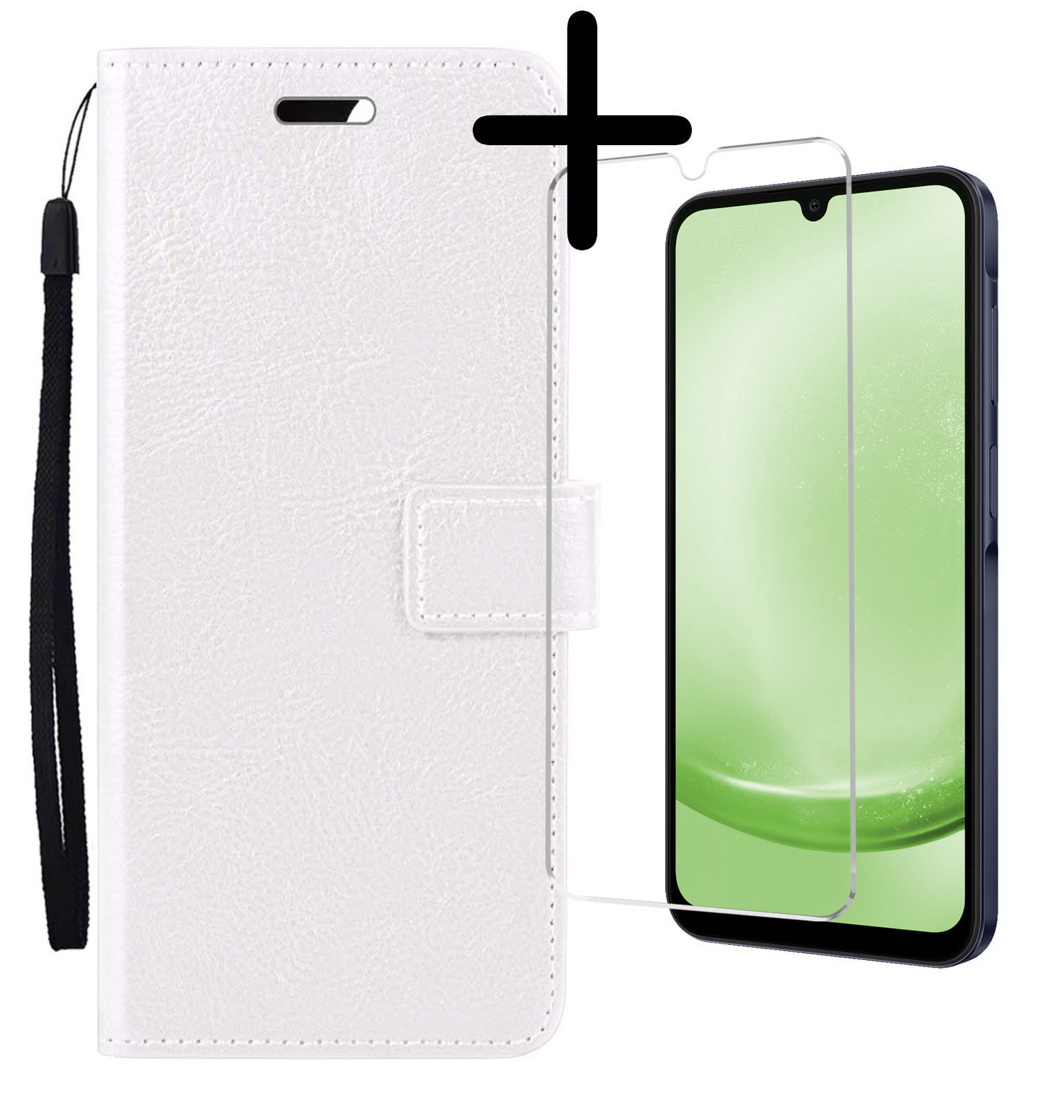 BASEY. Hoes Geschikt voor Samsung A25 Hoesje Bookcase Hoes Flip Case Book Cover Met Screenprotector - Hoesje Geschikt voor Samsung Galaxy A25 Hoes Book Case Hoesje - Wit