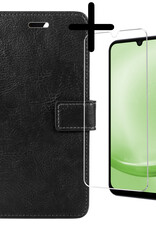 BASEY. Hoes Geschikt voor Samsung A25 Hoesje Bookcase Hoes Flip Case Book Cover Met Screenprotector - Hoesje Geschikt voor Samsung Galaxy A25 Hoes Book Case Hoesje - Zwart