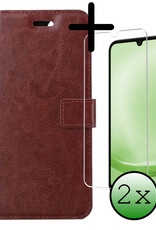 BASEY. Hoes Geschikt voor Samsung A25 Hoesje Bookcase Hoes Flip Case Book Cover Met 2x Screenprotector - Hoesje Geschikt voor Samsung Galaxy A25 Hoes Book Case Hoesje - Bruin