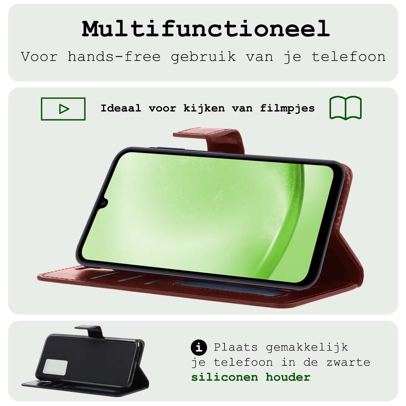 BASEY. Hoes Geschikt voor Samsung A25 Hoesje Bookcase Hoes Flip Case Book Cover Met 2x Screenprotector - Hoesje Geschikt voor Samsung Galaxy A25 Hoes Book Case Hoesje - Bruin