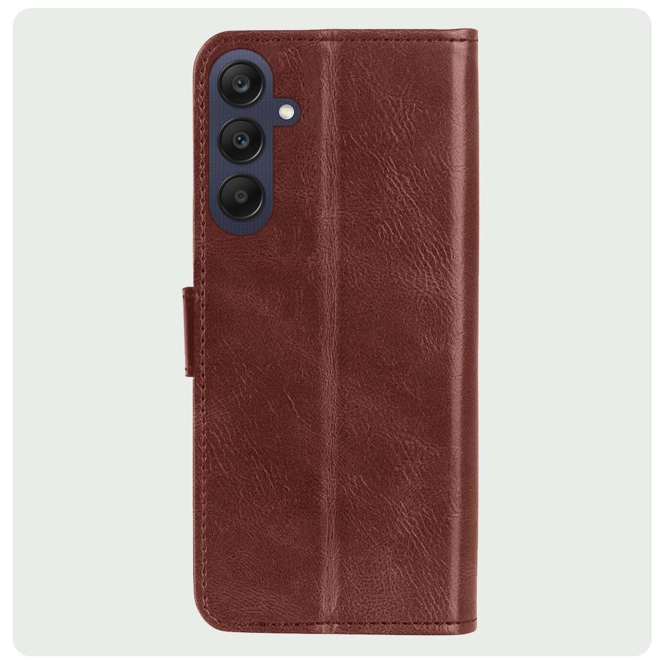 BASEY. Hoes Geschikt voor Samsung A25 Hoesje Bookcase Hoes Flip Case Book Cover Met 2x Screenprotector - Hoesje Geschikt voor Samsung Galaxy A25 Hoes Book Case Hoesje - Bruin