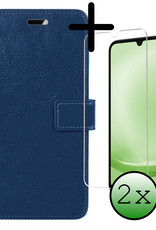 BASEY. Hoes Geschikt voor Samsung A25 Hoesje Bookcase Hoes Flip Case Book Cover Met 2x Screenprotector - Hoesje Geschikt voor Samsung Galaxy A25 Hoes Book Case Hoesje - Donkerblauw