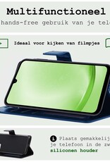BASEY. Hoes Geschikt voor Samsung A25 Hoesje Bookcase Hoes Flip Case Book Cover Met 2x Screenprotector - Hoesje Geschikt voor Samsung Galaxy A25 Hoes Book Case Hoesje - Donkerblauw