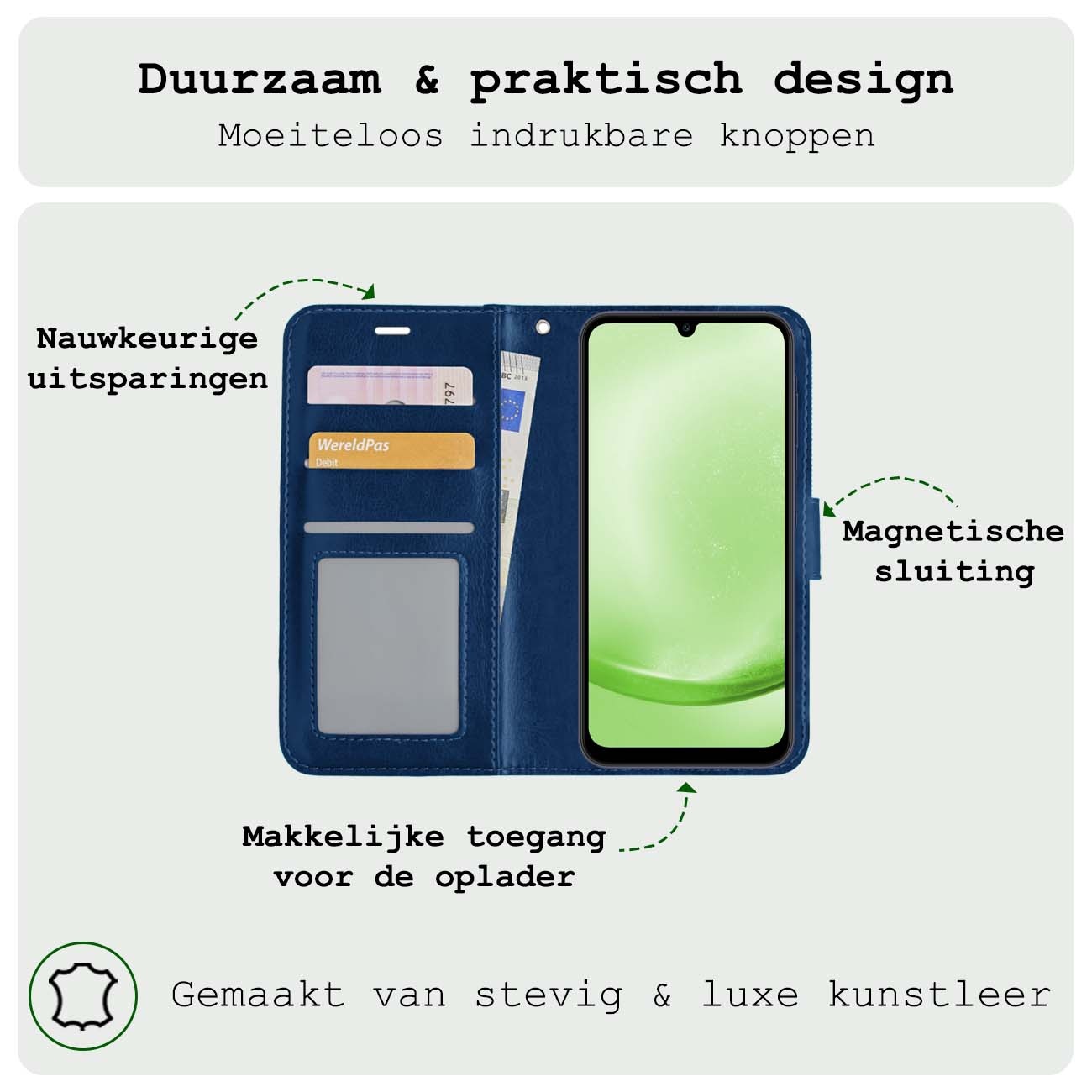 BASEY. Hoes Geschikt voor Samsung A25 Hoesje Bookcase Hoes Flip Case Book Cover Met 2x Screenprotector - Hoesje Geschikt voor Samsung Galaxy A25 Hoes Book Case Hoesje - Donkerblauw