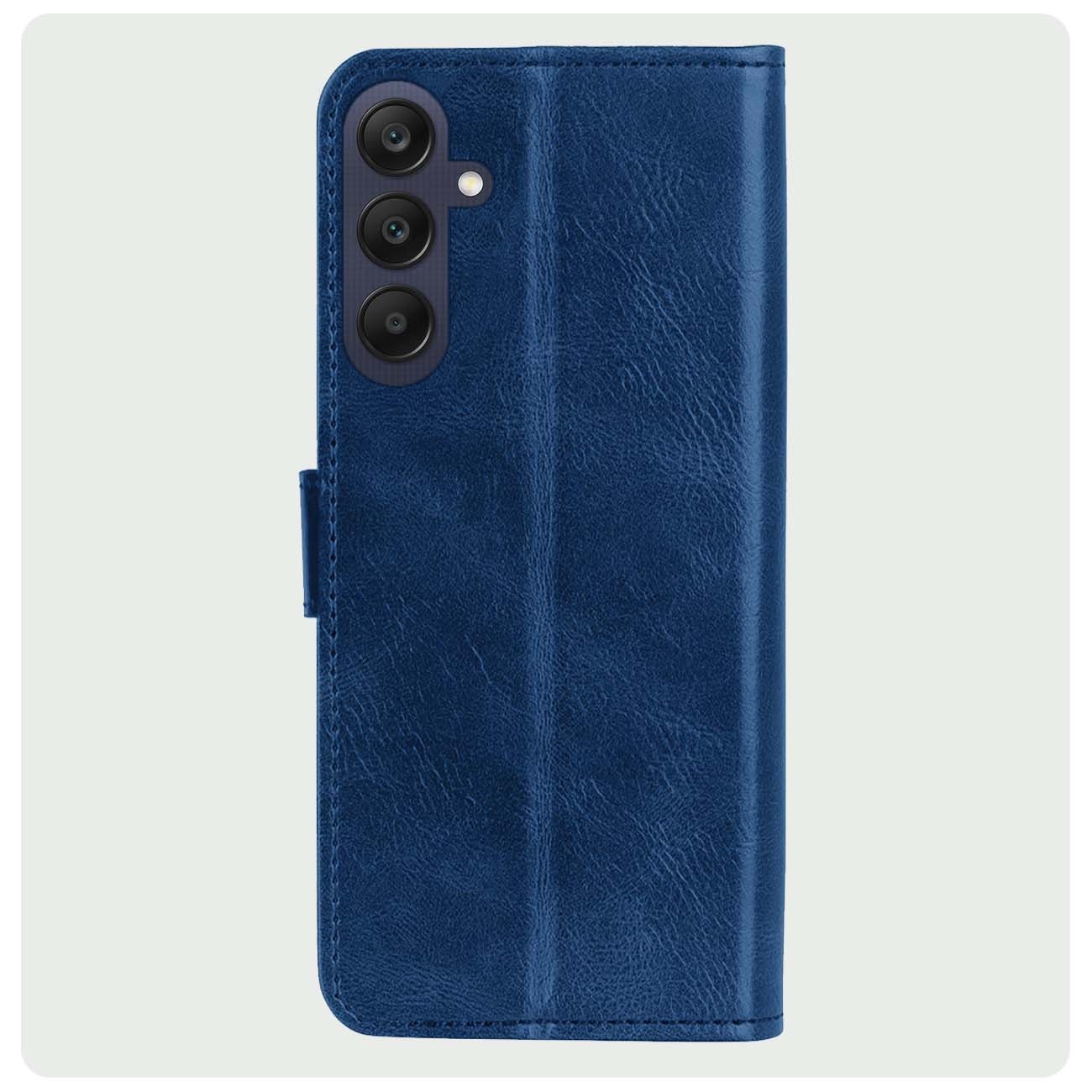 BASEY. Hoes Geschikt voor Samsung A25 Hoesje Bookcase Hoes Flip Case Book Cover Met 2x Screenprotector - Hoesje Geschikt voor Samsung Galaxy A25 Hoes Book Case Hoesje - Donkerblauw