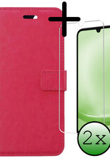 BASEY. Hoes Geschikt voor Samsung A25 Hoesje Bookcase Hoes Flip Case Book Cover Met 2x Screenprotector - Hoesje Geschikt voor Samsung Galaxy A25 Hoes Book Case Hoesje - Donkerroze