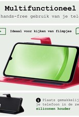 BASEY. Hoes Geschikt voor Samsung A25 Hoesje Bookcase Hoes Flip Case Book Cover Met 2x Screenprotector - Hoesje Geschikt voor Samsung Galaxy A25 Hoes Book Case Hoesje - Donkerroze