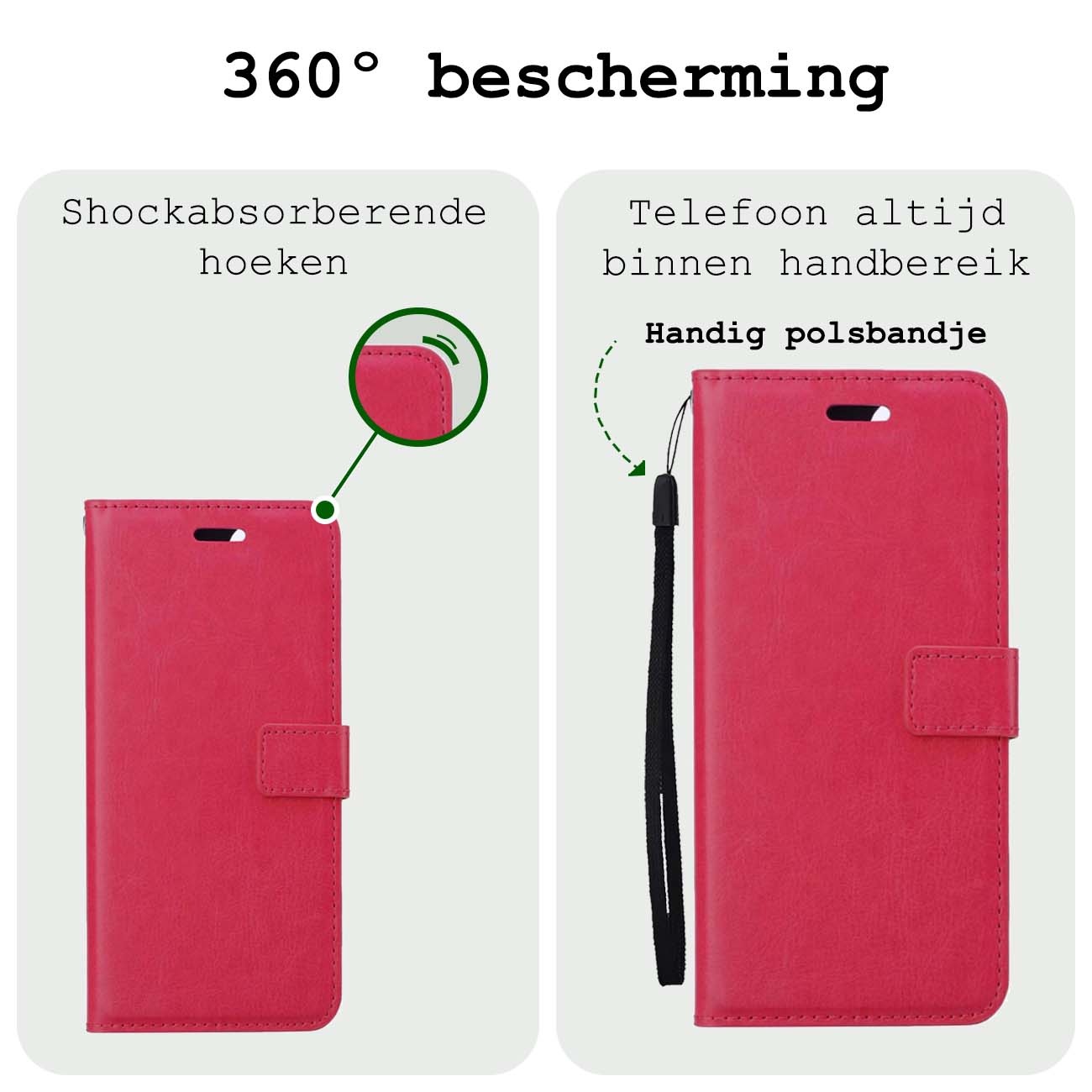 BASEY. Hoes Geschikt voor Samsung A25 Hoesje Bookcase Hoes Flip Case Book Cover Met 2x Screenprotector - Hoesje Geschikt voor Samsung Galaxy A25 Hoes Book Case Hoesje - Donkerroze