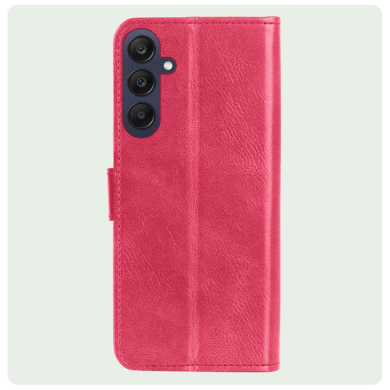 BASEY. Hoes Geschikt voor Samsung A25 Hoesje Bookcase Hoes Flip Case Book Cover Met 2x Screenprotector - Hoesje Geschikt voor Samsung Galaxy A25 Hoes Book Case Hoesje - Donkerroze