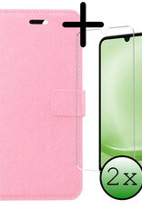 BASEY. Hoes Geschikt voor Samsung A25 Hoesje Bookcase Hoes Flip Case Book Cover Met 2x Screenprotector - Hoesje Geschikt voor Samsung Galaxy A25 Hoes Book Case Hoesje - Lichtroze