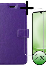 BASEY. Hoes Geschikt voor Samsung A25 Hoesje Bookcase Hoes Flip Case Book Cover Met 2x Screenprotector - Hoesje Geschikt voor Samsung Galaxy A25 Hoes Book Case Hoesje - Paars
