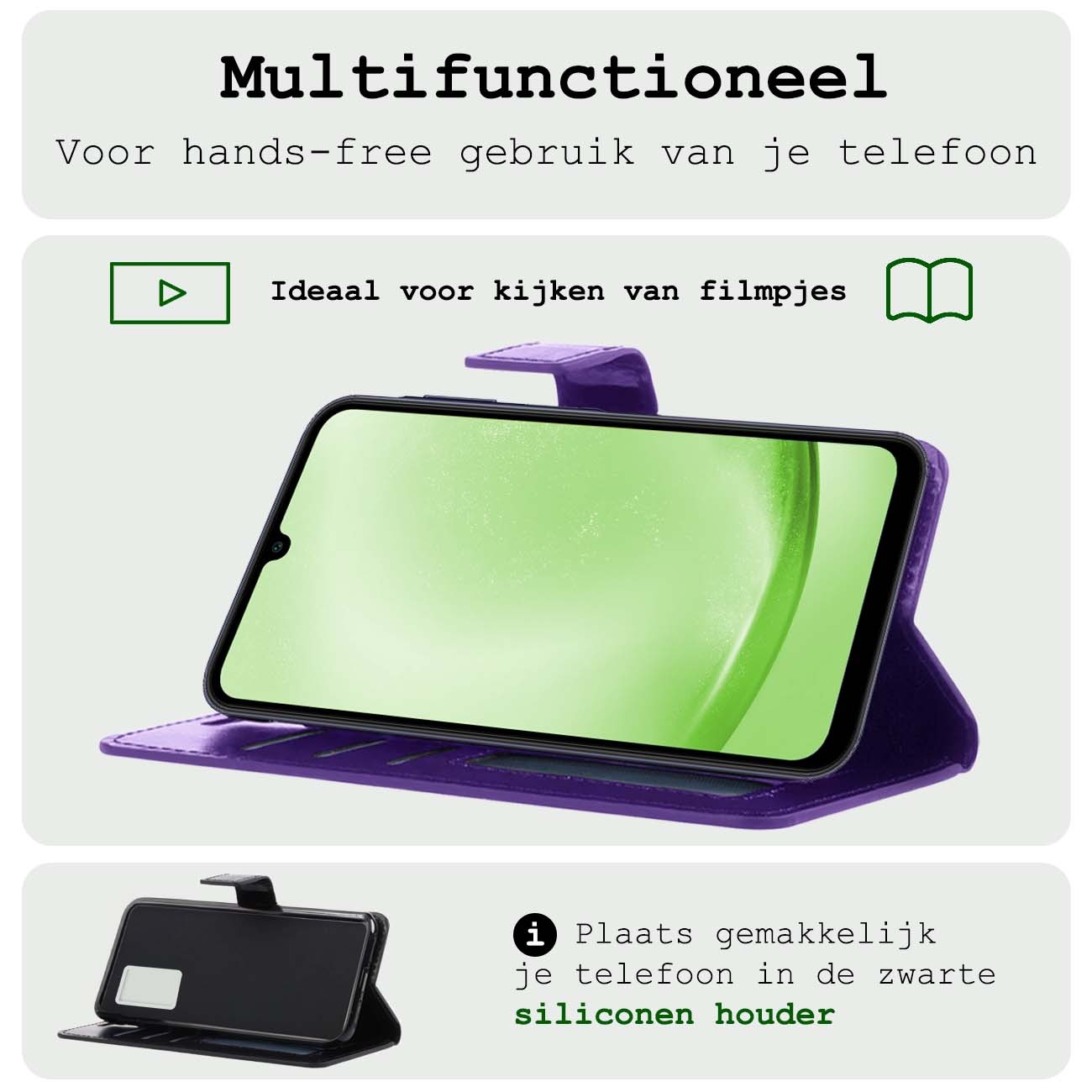 BASEY. Hoes Geschikt voor Samsung A25 Hoesje Bookcase Hoes Flip Case Book Cover Met 2x Screenprotector - Hoesje Geschikt voor Samsung Galaxy A25 Hoes Book Case Hoesje - Paars