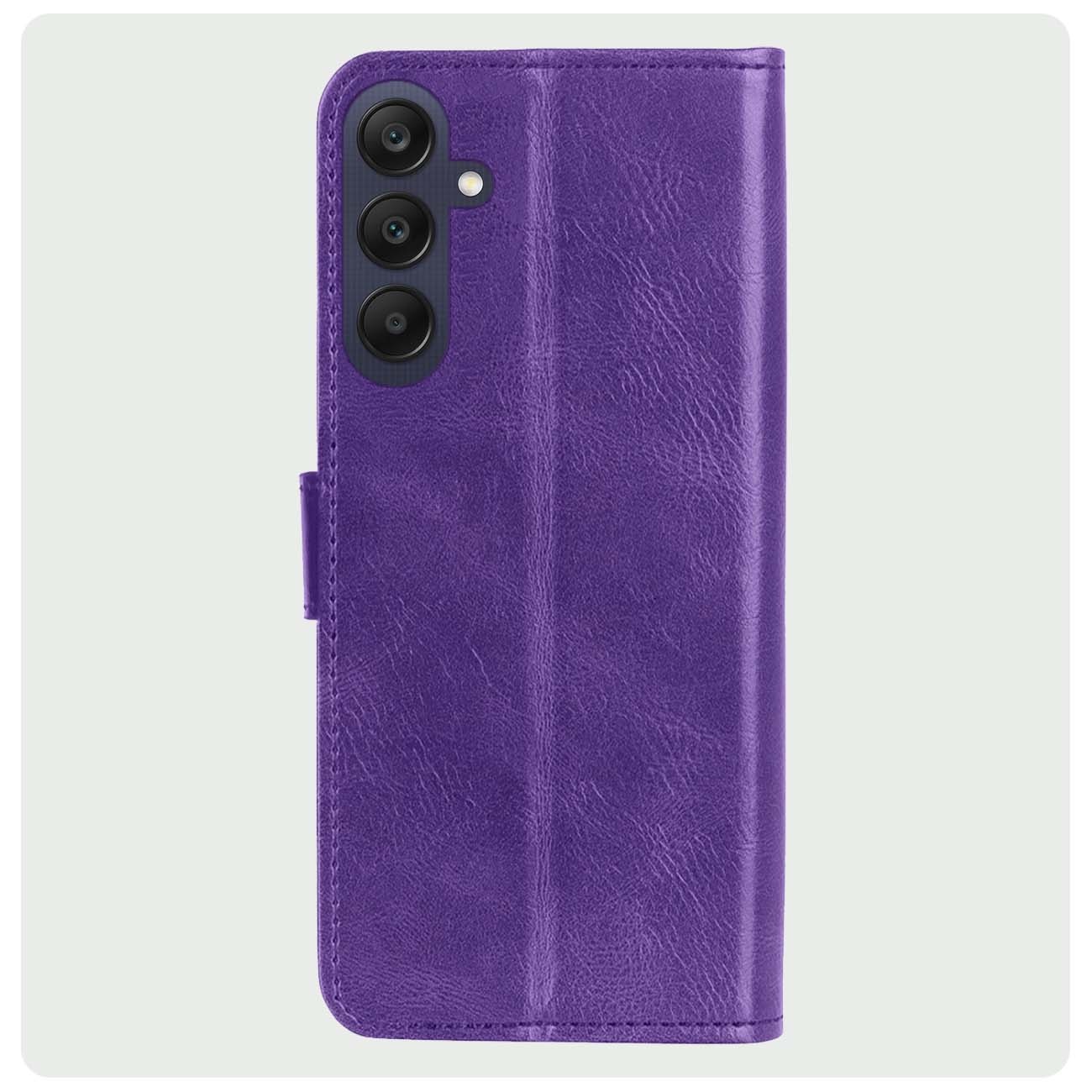 BASEY. Hoes Geschikt voor Samsung A25 Hoesje Bookcase Hoes Flip Case Book Cover Met 2x Screenprotector - Hoesje Geschikt voor Samsung Galaxy A25 Hoes Book Case Hoesje - Paars