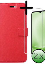 BASEY. Hoes Geschikt voor Samsung A25 Hoesje Bookcase Hoes Flip Case Book Cover Met 2x Screenprotector - Hoesje Geschikt voor Samsung Galaxy A25 Hoes Book Case Hoesje - Rood