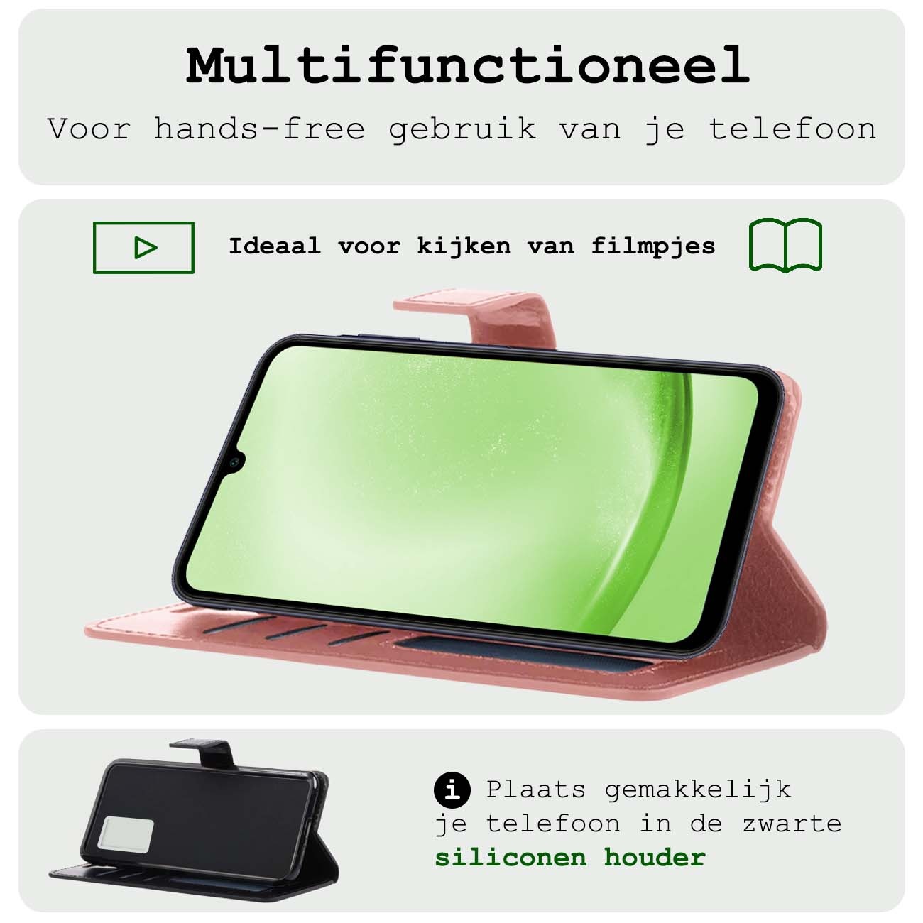 BASEY. Hoes Geschikt voor Samsung A25 Hoesje Bookcase Hoes Flip Case Book Cover Met 2x Screenprotector - Hoesje Geschikt voor Samsung Galaxy A25 Hoes Book Case Hoesje - Rosé goud