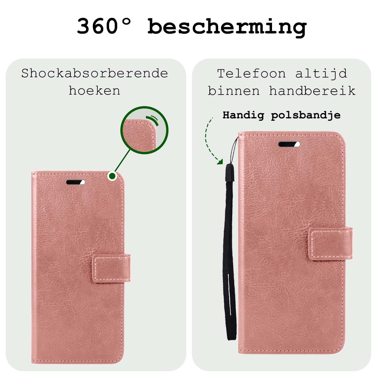 BASEY. Hoes Geschikt voor Samsung A25 Hoesje Bookcase Hoes Flip Case Book Cover Met 2x Screenprotector - Hoesje Geschikt voor Samsung Galaxy A25 Hoes Book Case Hoesje - Rosé goud