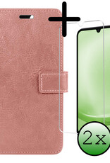 BASEY. Hoes Geschikt voor Samsung A25 Hoesje Bookcase Hoes Flip Case Book Cover Met 2x Screenprotector - Hoesje Geschikt voor Samsung Galaxy A25 Hoes Book Case Hoesje - Rosé goud