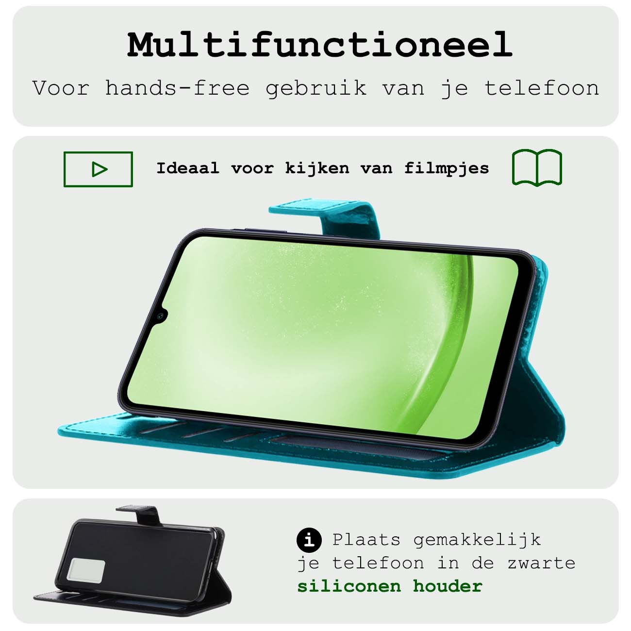 BASEY. Hoes Geschikt voor Samsung A25 Hoesje Bookcase Hoes Flip Case Book Cover Met 2x Screenprotector - Hoesje Geschikt voor Samsung Galaxy A25 Hoes Book Case Hoesje - Turquoise