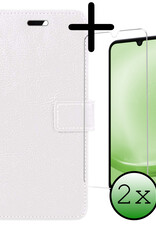 BASEY. Hoes Geschikt voor Samsung A25 Hoesje Bookcase Hoes Flip Case Book Cover Met 2x Screenprotector - Hoesje Geschikt voor Samsung Galaxy A25 Hoes Book Case Hoesje - Wit