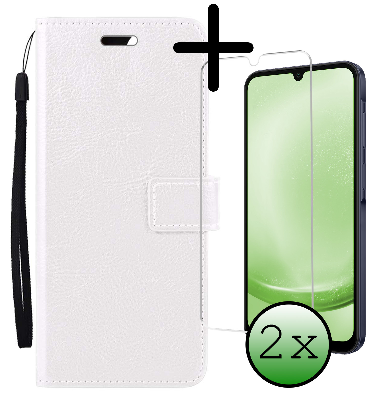 BASEY. Hoes Geschikt voor Samsung A25 Hoesje Bookcase Hoes Flip Case Book Cover Met 2x Screenprotector - Hoesje Geschikt voor Samsung Galaxy A25 Hoes Book Case Hoesje - Wit