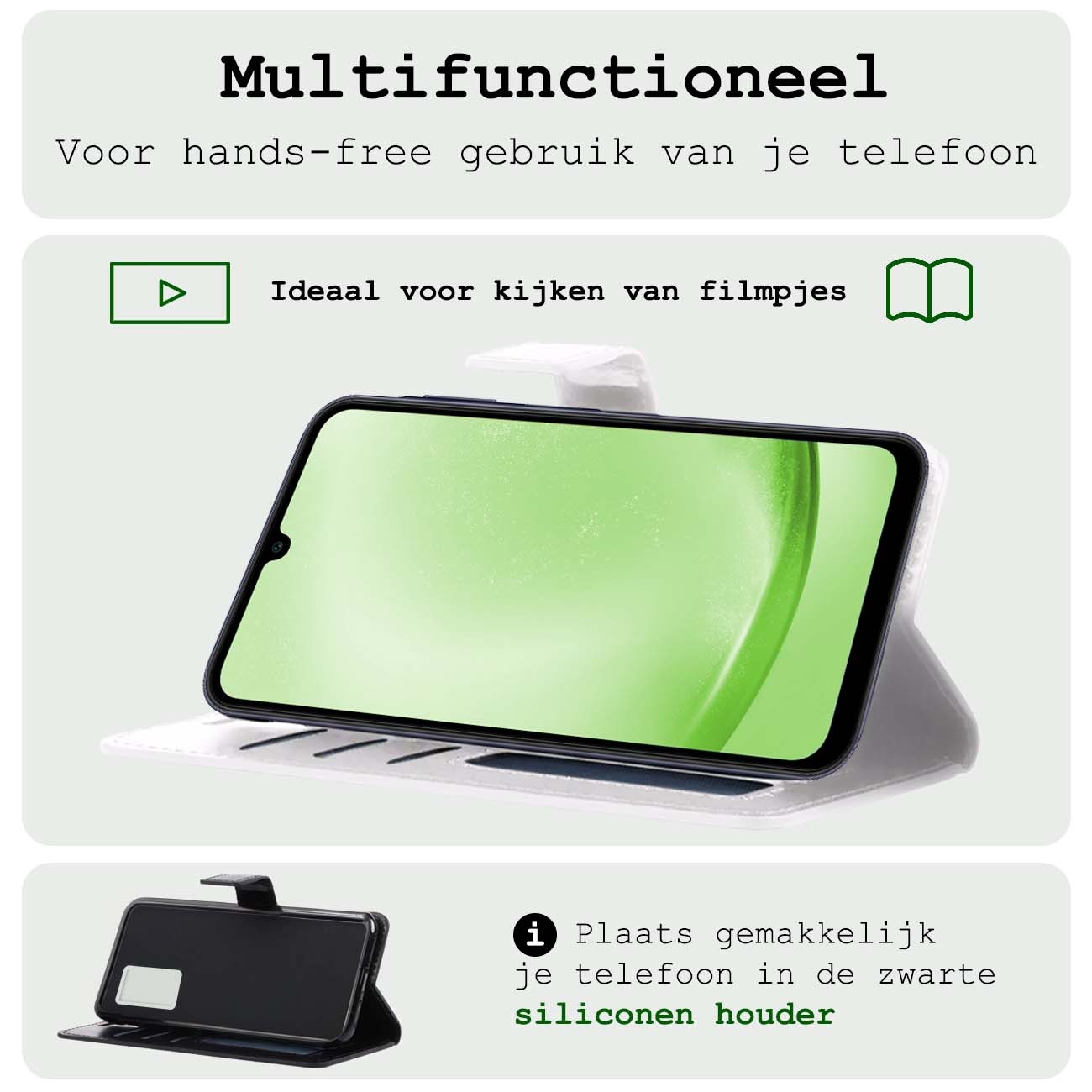 BASEY. Hoes Geschikt voor Samsung A25 Hoesje Bookcase Hoes Flip Case Book Cover Met 2x Screenprotector - Hoesje Geschikt voor Samsung Galaxy A25 Hoes Book Case Hoesje - Wit