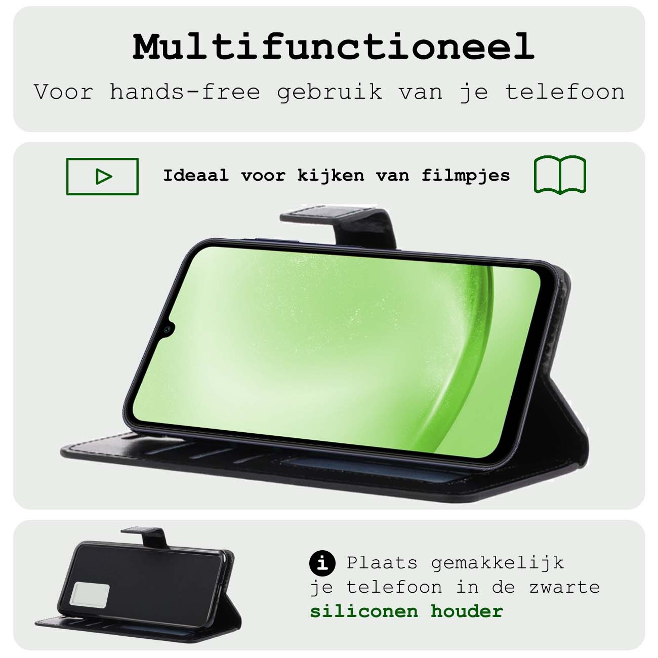 BASEY. Hoes Geschikt voor Samsung A25 Hoesje Bookcase Hoes Flip Case Book Cover Met 2x Screenprotector - Hoesje Geschikt voor Samsung Galaxy A25 Hoes Book Case Hoesje - Zwart