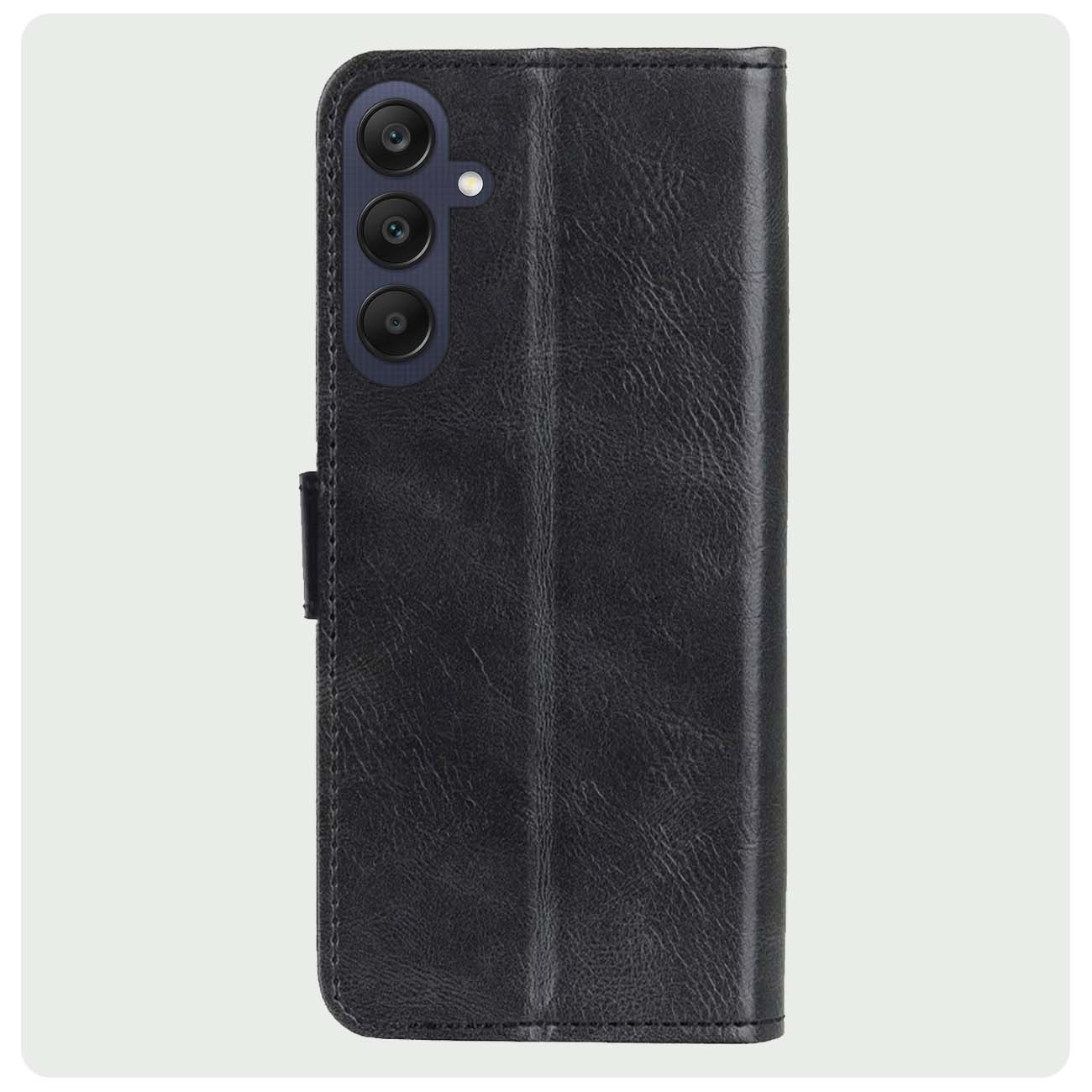 BASEY. Hoes Geschikt voor Samsung A25 Hoesje Bookcase Hoes Flip Case Book Cover Met 2x Screenprotector - Hoesje Geschikt voor Samsung Galaxy A25 Hoes Book Case Hoesje - Zwart