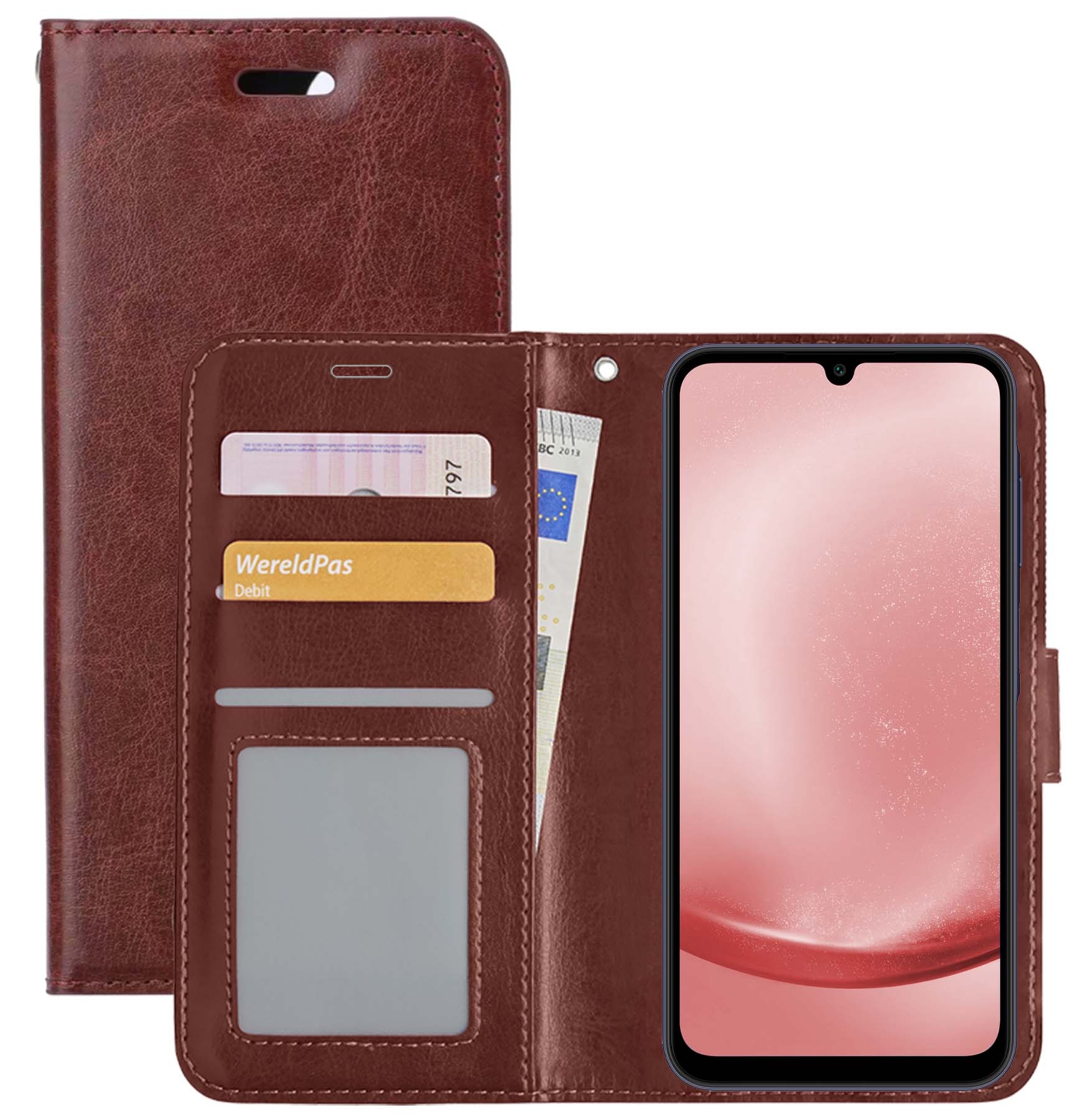 NoXx Hoes Geschikt voor Samsung A25 Hoesje Book Case Hoes Flip Cover Wallet Bookcase - Bruin