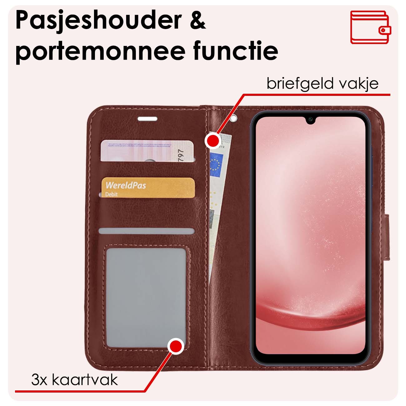 NoXx Hoes Geschikt voor Samsung A25 Hoesje Book Case Hoes Flip Cover Wallet Bookcase - Bruin