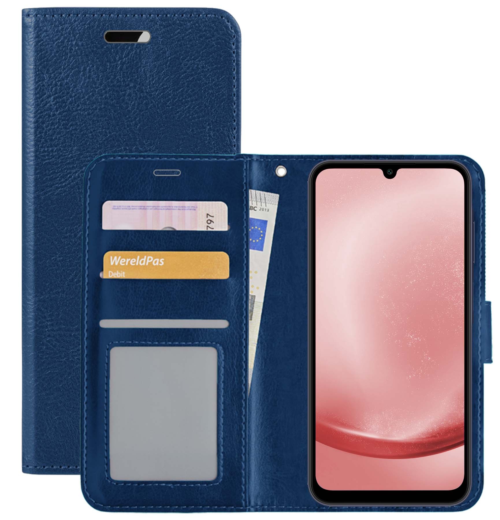 NoXx Hoes Geschikt voor Samsung A25 Hoesje Book Case Hoes Flip Cover Wallet Bookcase - Donkerblauw
