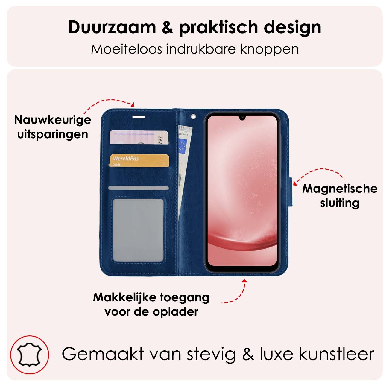 NoXx Hoes Geschikt voor Samsung A25 Hoesje Book Case Hoes Flip Cover Wallet Bookcase - Donkerblauw