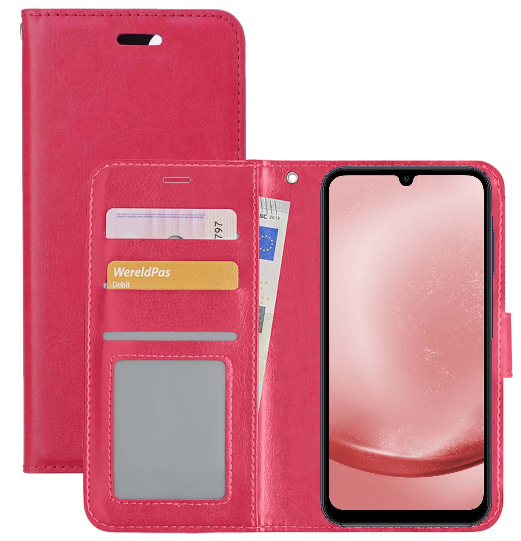 NoXx Hoes Geschikt voor Samsung A25 Hoesje Book Case Hoes Flip Cover Wallet Bookcase - Donkerroze