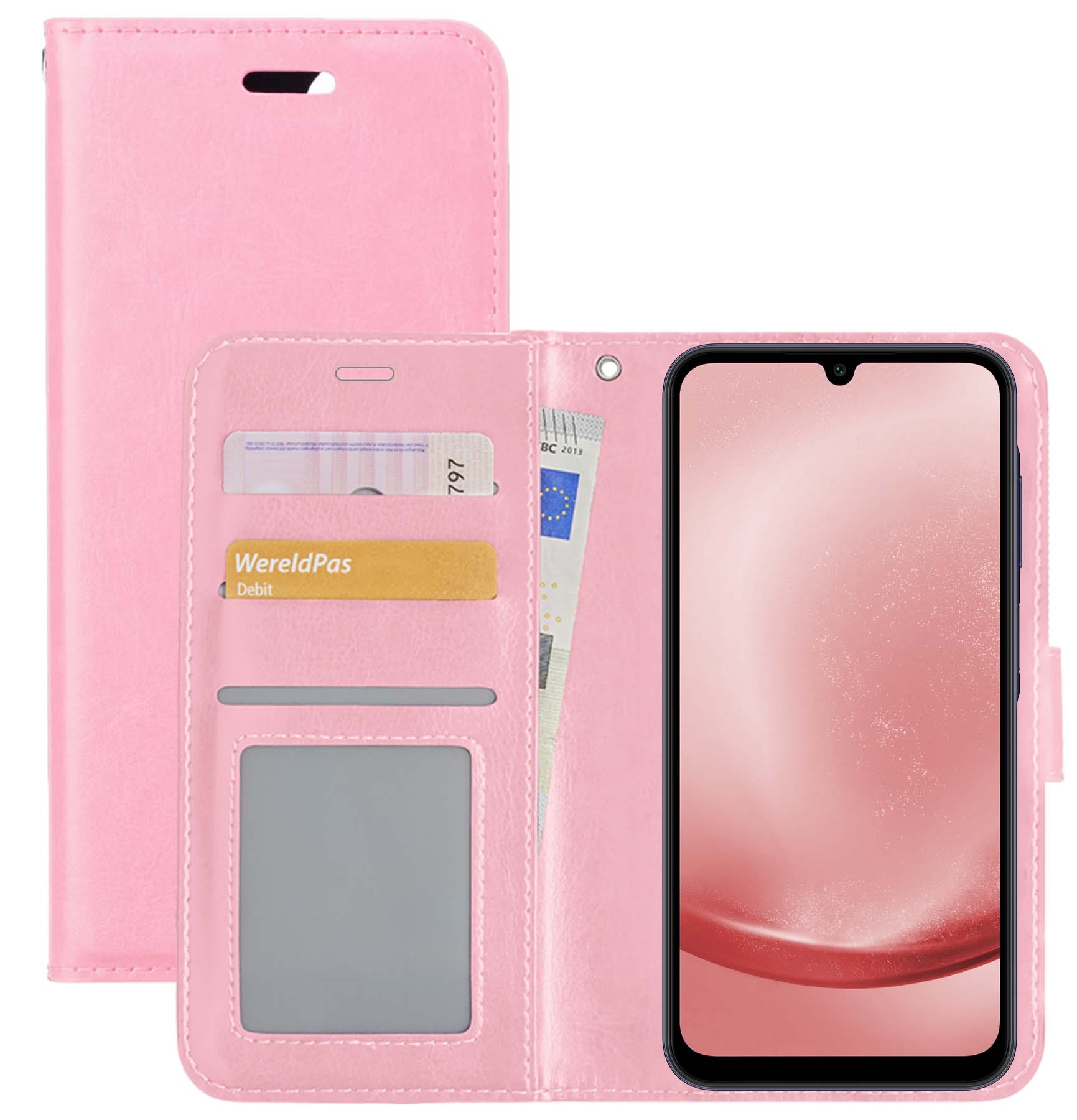 NoXx Hoes Geschikt voor Samsung A25 Hoesje Book Case Hoes Flip Cover Wallet Bookcase - Lichtroze